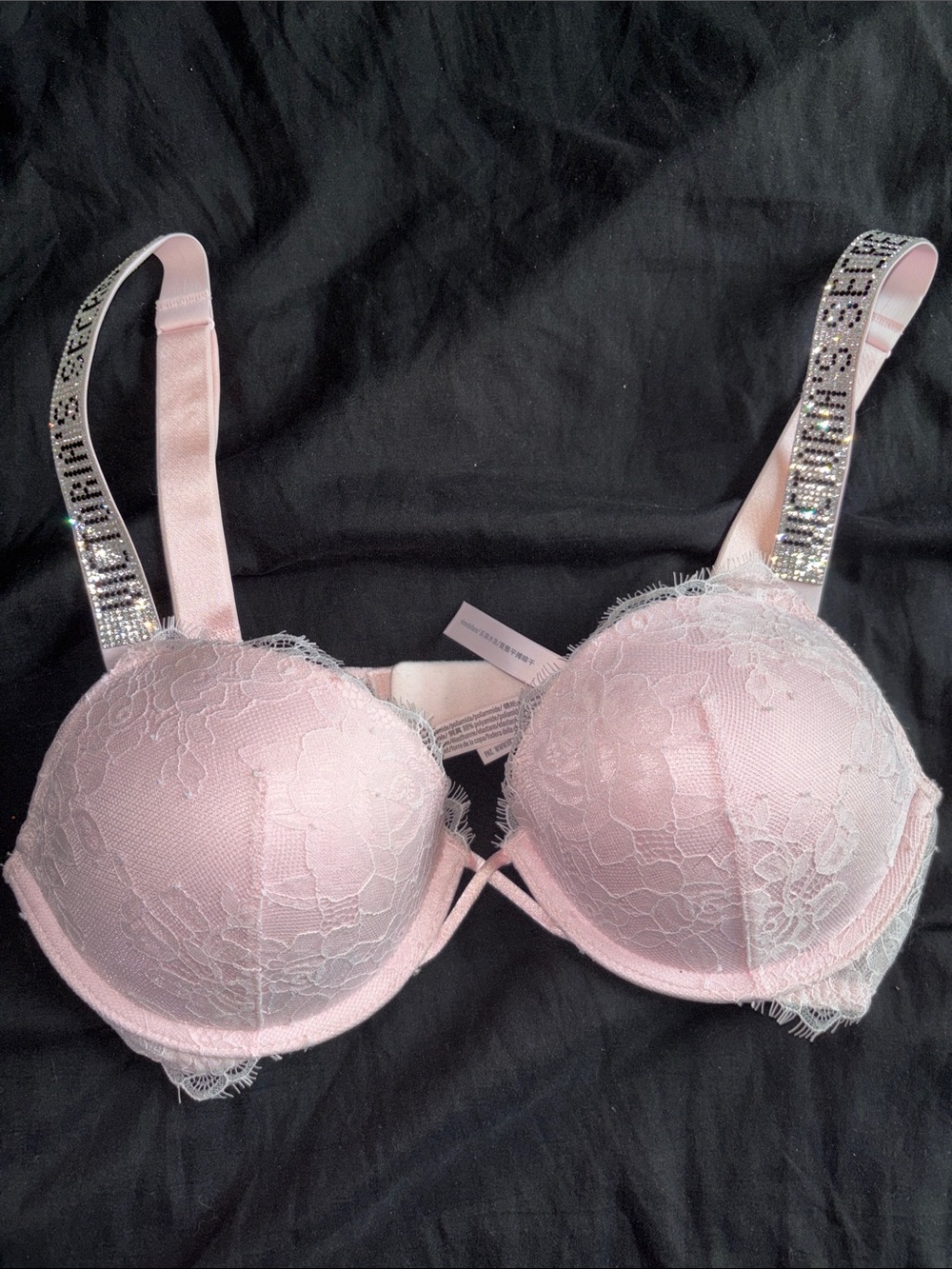 Victoria's Secret Pink Lace Push-Up Bra with Rhinestone Straps